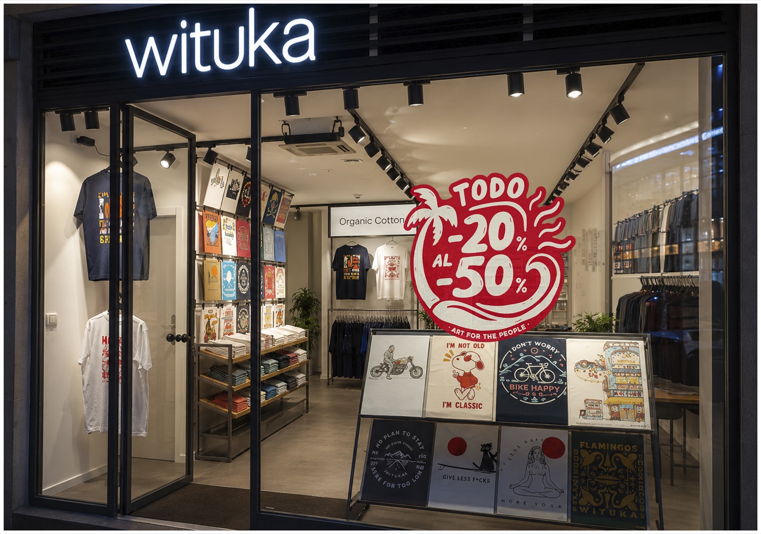 Escaparate Wituka con vinilo TODO -20% al -50% (variante 1)