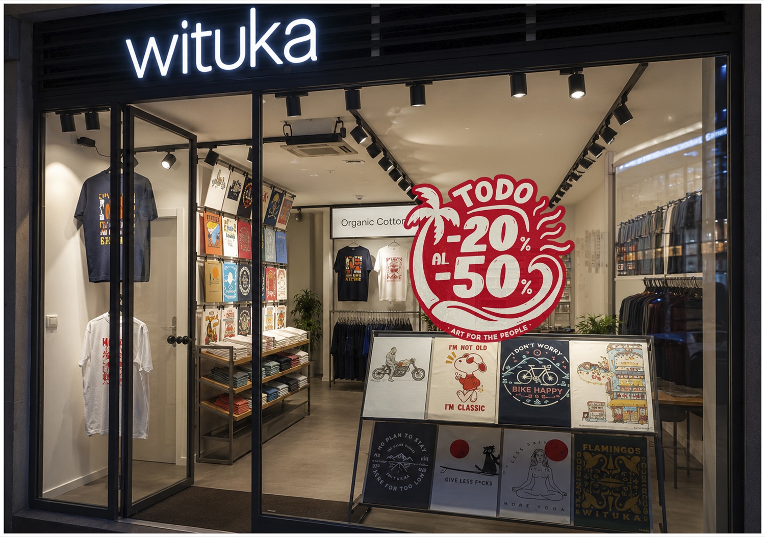 Escaparate Wituka con vinilo TODO -20% al -50% (variante 2)